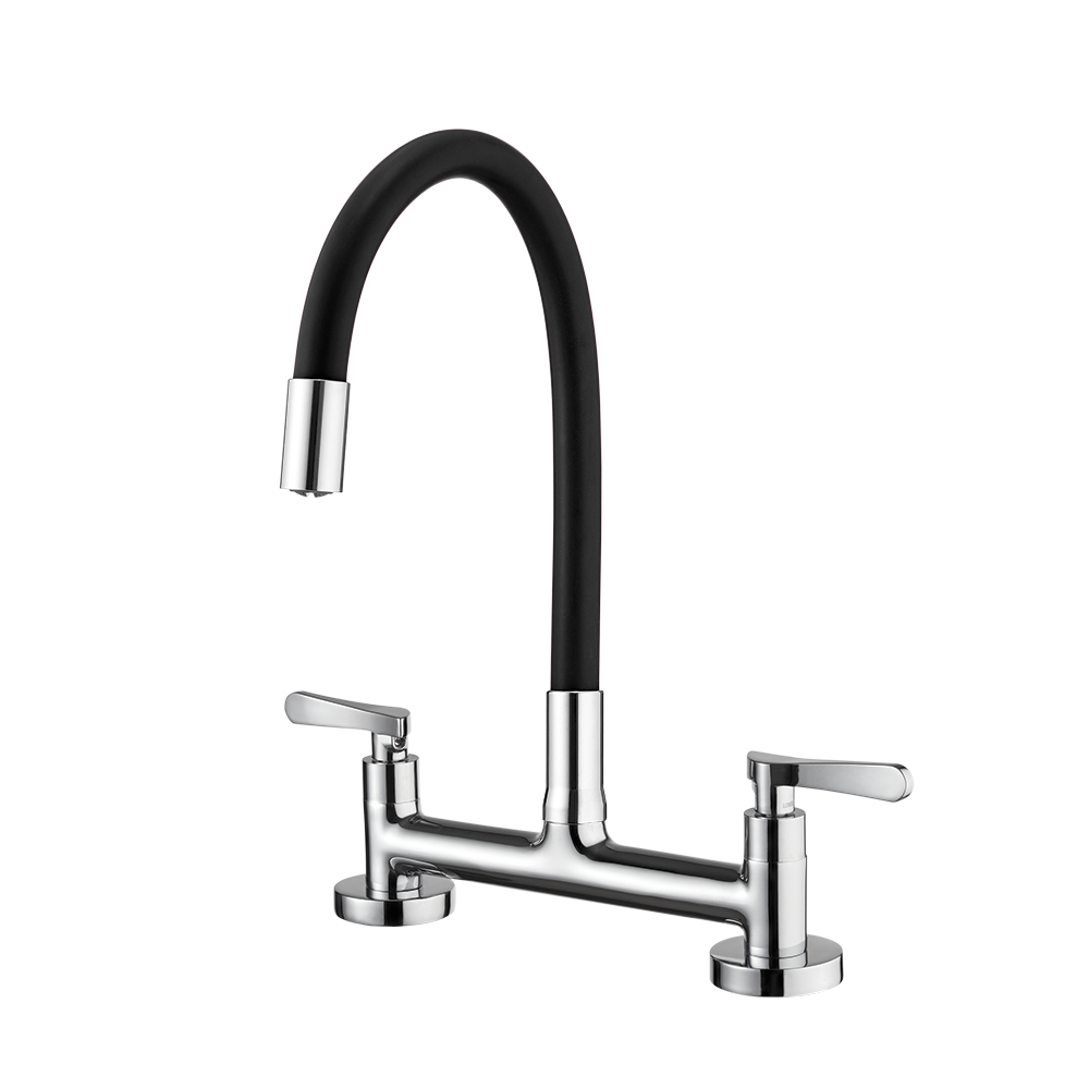 Kitchen deck mount mixer faucet - Movable spout