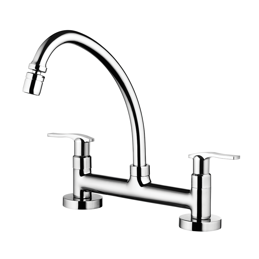 Kitchen deck mount mixer faucet - Movable spout