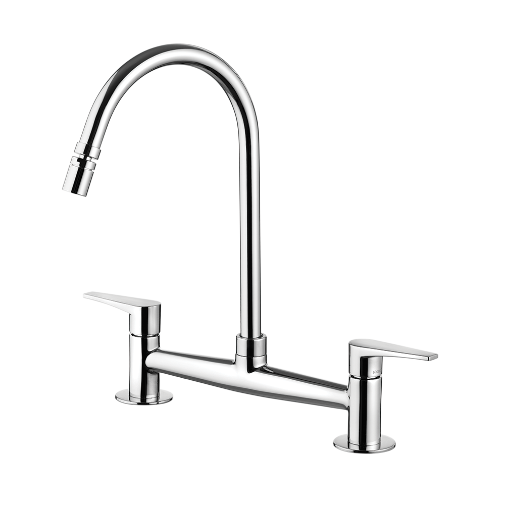 Kitchen deck mount mixer faucet - Movable spout