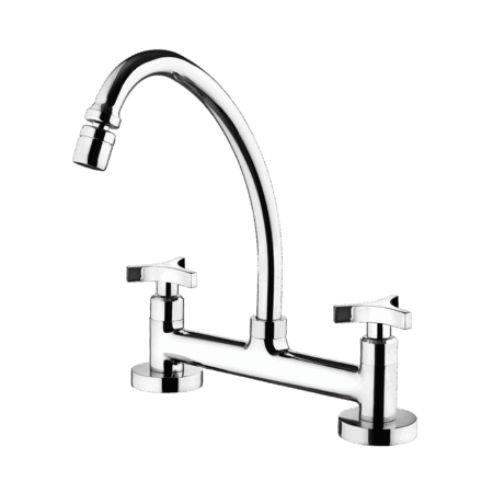 Kitchen deck mount mixer faucet - Movable spout