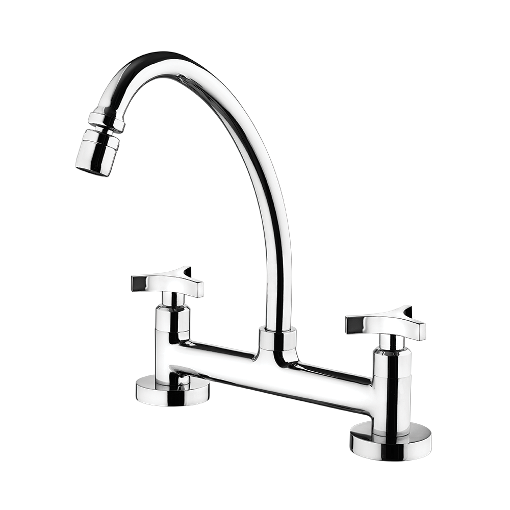 Kitchen deck mount mixer faucet - Movable spout