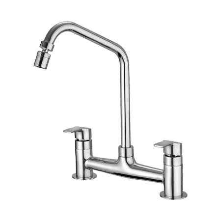 Kitchen deck mount mixer faucet - Movable spout