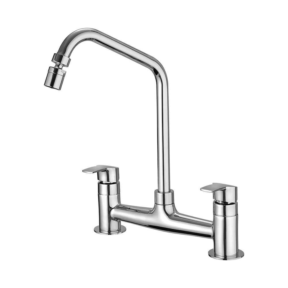 Kitchen deck mount mixer faucet - Movable spout